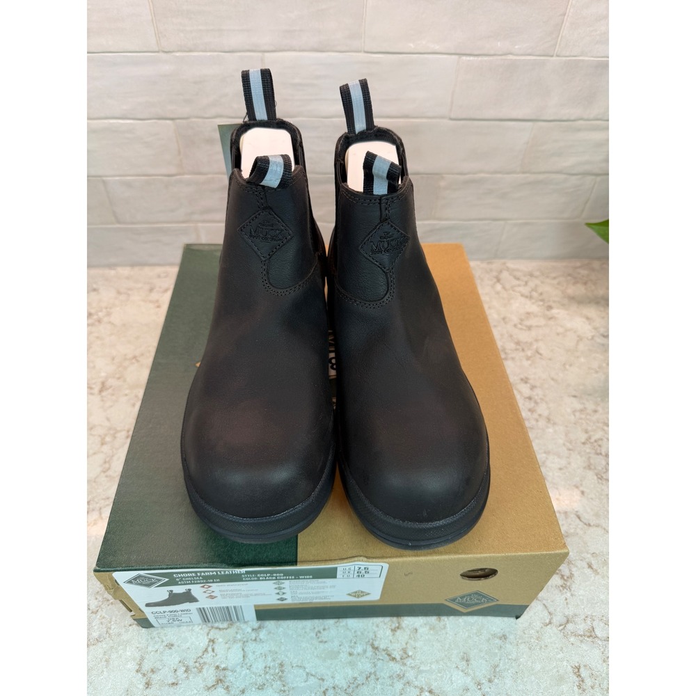 Muck Boot Company Chore Farm Leather 6in Chelsea Black Coffee Boots 7.5W NWT